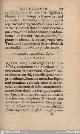 De canonibus metallorum septem. Cap. XXIIII.