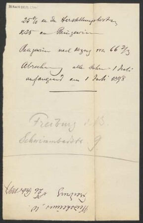 Notiz zu Herstellungskosten eines Werks von Wendelin Weißheimer: 1897