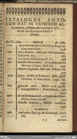 Catalogus Autorum Hac In Catechesi Allegatorum , Obitus plerorumq ...