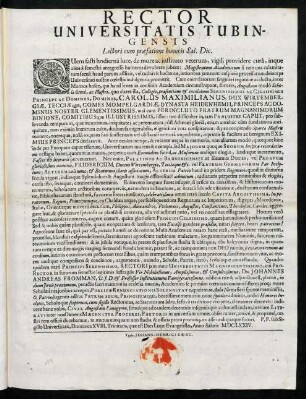 Rector Universitatis Tubingensis Lectori cum praefatione honoris Sal. Dic.