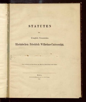 Statuten der Königlich Preussischen Rheinischen Friedrich-Wilhelms-Universität