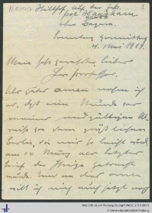 Brief von Eiffe vom 04.05.1919.