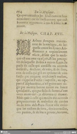 De la Musiqne [Musique]. Chap. XVII.