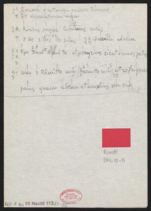 [Dirigierzettel zu Symphonie de psaumes von Igor Strawinsky]