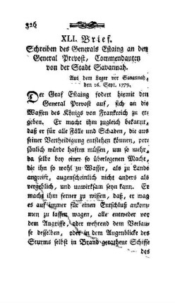 XLI. Brief - Schreiben des Generals Estaing an den General Prevost