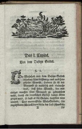 Das I. Capitel. Von dem Daseyn Gottes.