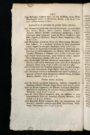 98-116, Poetes latins anciens. - Poetes anglois et italiens.