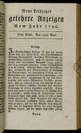 76tes Stück. Den 19ten Sept.