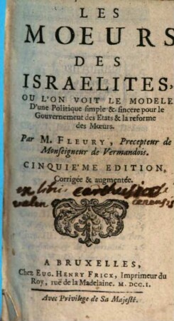 Les moeurs des Israelites