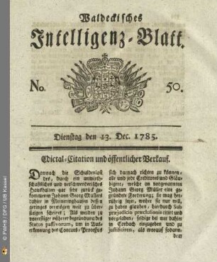 No. 50, Dienstag den 13. Dec. 1785