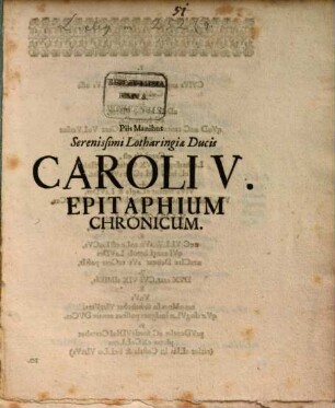Piis manibus Seren. Lotharingiae Ducis Caroli V. Epitaphium chronicum