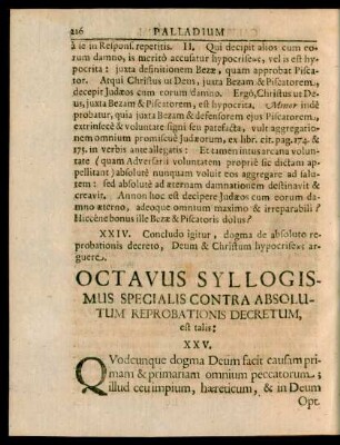 Octavus Syllogismus Specialis Contra Absolutum Reprobationis Decretum, est talis