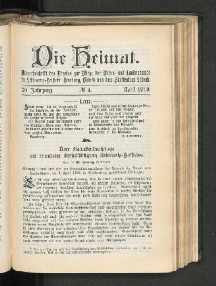 20. Jahrgang. No. 4. April 1910.