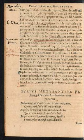 Iulius Negusantius Filius ad operis Authorem eius patrem.