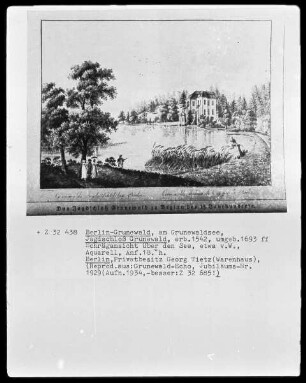 Ansicht von Jagdschloß Grunewald mit See in Berlin