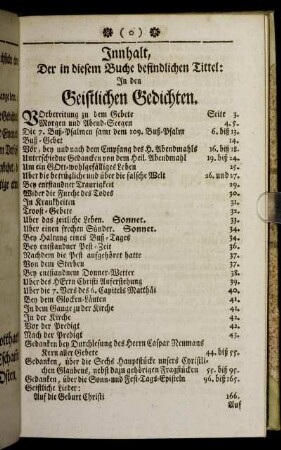 Innhalt, Der in diesem Buche befindlichen Tittel: