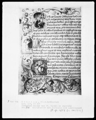 Extractus missae aus Sankt Ulrich in Augsburg — Textseite mit zwei Initialen und einer Miniatur, Folio 3verso