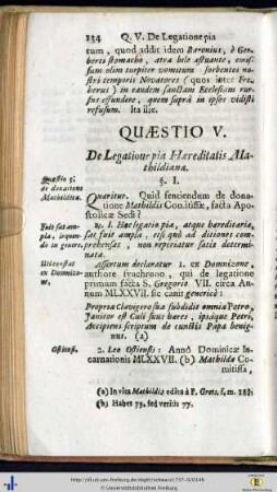 Quaestio V. De Legatione pia Haereditatis Mathildianae.