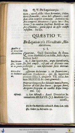 Quaestio V. De Legatione pia Haereditatis Mathildianae.