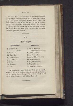 VII. Lehrerkollegium.