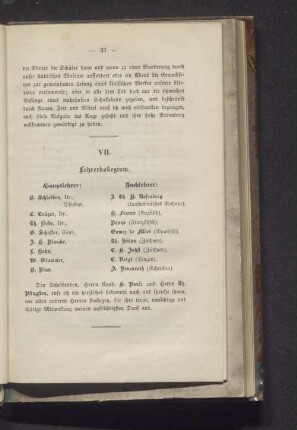 VII. Lehrerkollegium.