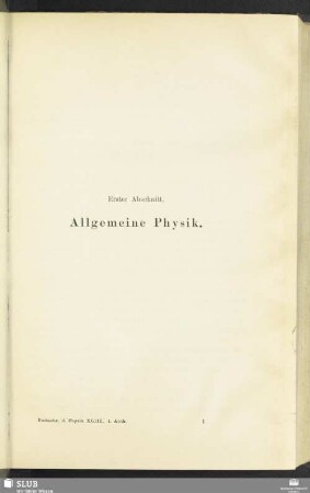 Erster Abschnitt. Allgemeine Physik