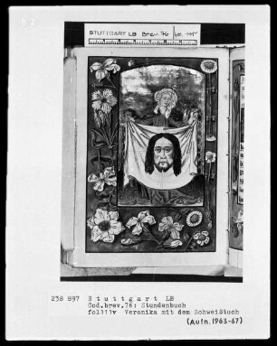 Niederdeutsches Stundenbuch (Lüning-Bergheim-Gebetbuch) — Veronika mit dem Schweißtuch, Folio 111verso