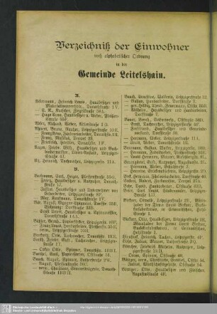 Einwohnerverzeichnis. Leitelshain : Verzeichniß der Einwohner nach alphabetischer Ordnung in der Gemeinde Leitelshain