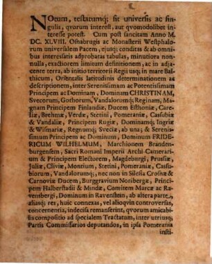 Recessus Limitaneus, seu Pacta, Quibus inter Sac. Reg. Mai.tem Sueciae, &c. & Suam Serenitatem Electoralem Brandenburgicam, &c. Stetini Anno M.DC.LIII. conventum est