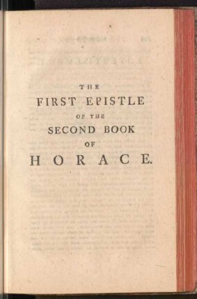 The First Epistle of the Second Book Of Horace