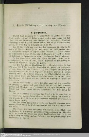 B. Spezielle Mittheilungen über die einzelnen Schulen