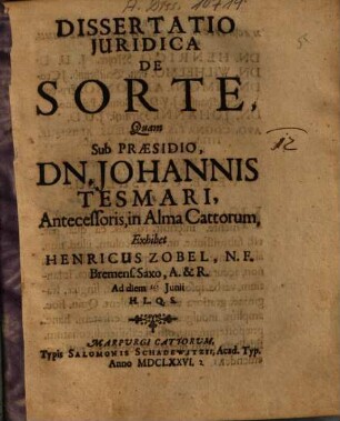 Dissertatio Iuridica De Sorte