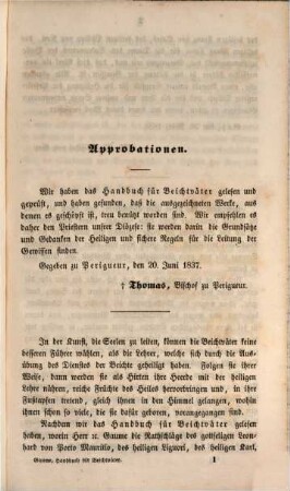 Handbuch für Beichtväter : bestehend 1) aus dem durch die liebreiche und verschwiegene Verwaltung des Sakraments der Buße geheiligten Priester ; 2) aus der Uebung für Beichtväter des heiligen Liguori ; 3) aus den Warnungen für Beichtväter und der Abhandlung über die Generalbeichte des gottseligen Leonhard von Porto Mauritio ; 4) aus den Belehrungen des hl. Karl Borromäus für Beichtväter ; 5) aus den Ratschlägen des hl. Franz von Sales für Beichtväter ; 6) des hl. Philippus Neri u. 7) der hl. Franz. Xaver.