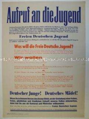 Maueranschlag mit Mitgliederwerbung der FDJ