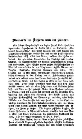 Bismarck im Äußern und im Innern.