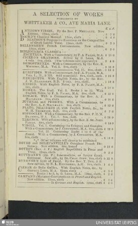 A selection of works published by Whittaker & Co., Ave Maria Lane