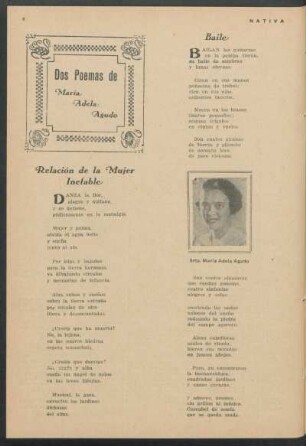 Dos poemas de María Adela Agudo : Relación de la Mujer Inefable [y] Baile