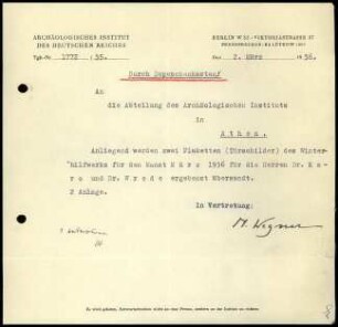 M. Wegner an DAI Athen