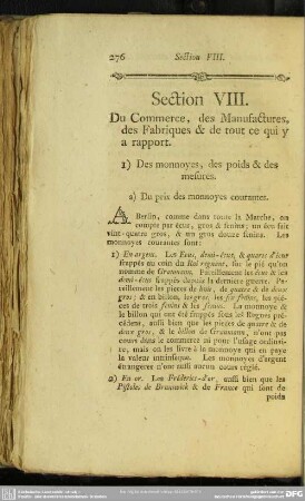 Section VIII. Du Commerce, des Manufactures, des Fabriques & de tout ce qui y a rapport