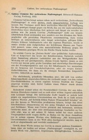 370-371 [Rezension] Galen, Clemens August von, Der zerbrochene Pfaffenspiegel
