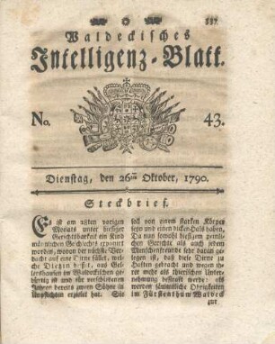 No. 43, Dienstag, den 26ten Oktober, 1790