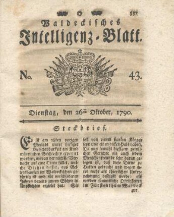 No. 43, Dienstag, den 26ten Oktober, 1790