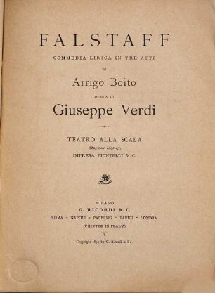 Falstaff : commedia lirica in tre atti ; Teatro alla Scala, stagione 1892 - 93