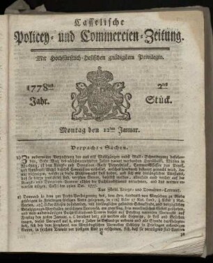 2tes Stueck, Montag den 12ten Januar. 1778