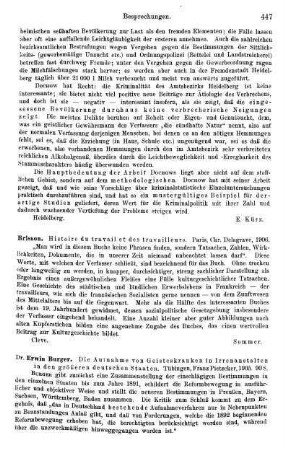 447-448, Erwin Burger, Die Aufnahme von Geisteskranken in Irrenanstalten in den größeren deutschen Staaten, 1905