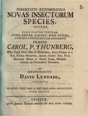Diss. entomol. novas insectorum species sistens
