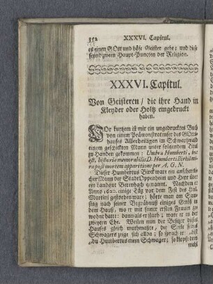 XXXVI. Capitul. Von Geisteren / die ihre Hand in Kleyder oder Holtz eingedruckt haben.