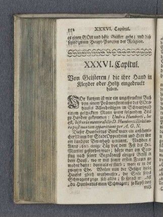 XXXVI. Capitul. Von Geisteren / die ihre Hand in Kleyder oder Holtz eingedruckt haben.