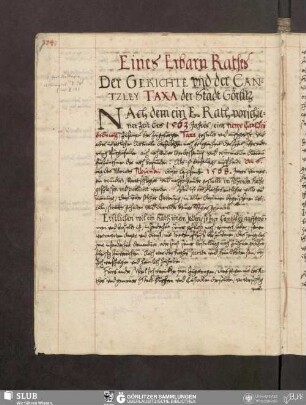 Eines Erbarn Rathes Der Gerichte vnd der Cantzley Taxa der Stadt Görlitz