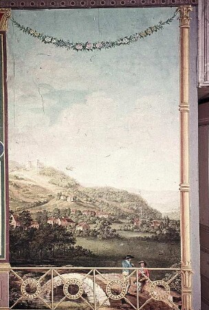 Bergige Landschaft mit Stadt